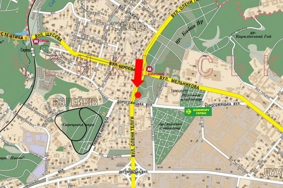 Схема рекламной плоскости по адресу Телиги ул., 80м. до Дорогожицкая ул. в сторону ст. м. "Шулявская"