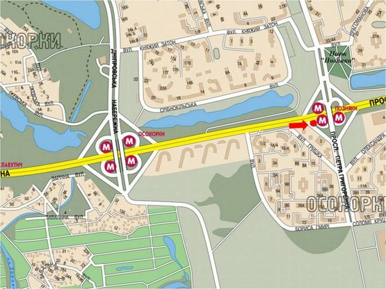 Схема рекламної площини за адресою Бажана пр., ст. м. "Позняки", перед мостом, в сторону Харьковская пл.