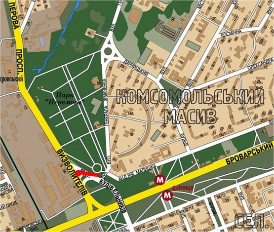 Схема рекламної площини за адресою Освободителей пр., 3А, напротив, разделитель, в сторону Перова бул.