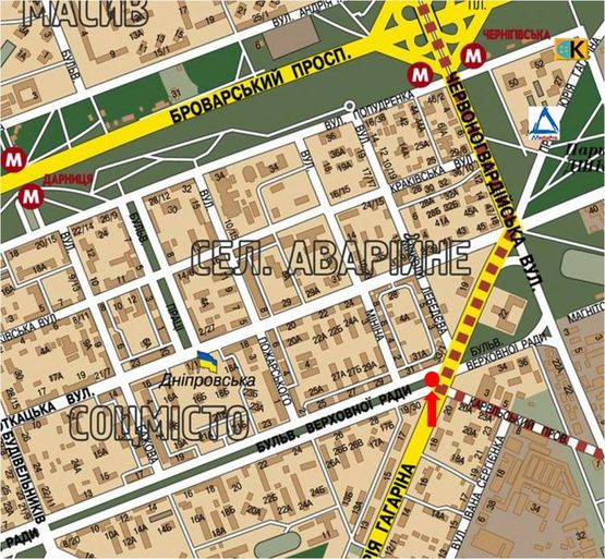 Схема рекламної площини за адресою Гагарина пр. / Верховного Совета бул., разделитель, в сторону ТЦ "Проспект", супермаркетов "Фокстрот", "Ашан", ст. м. "Черниговской"