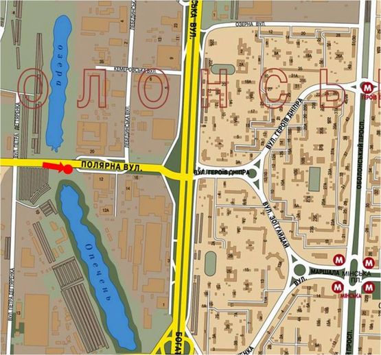 Схема рекламной плоскости по адресу Полярная ул., мост, в сторону Богатырская ул.