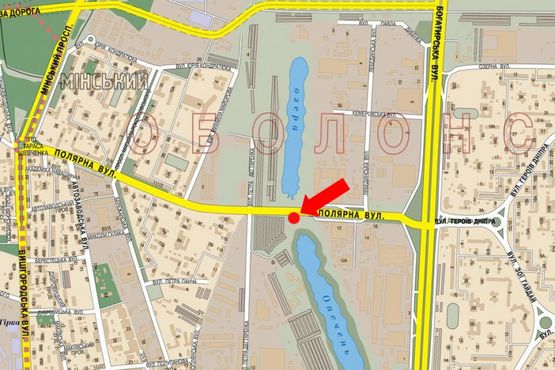 Схема рекламної площини за адресою Полярная ул., мост, в сторону Вышгородская ул.