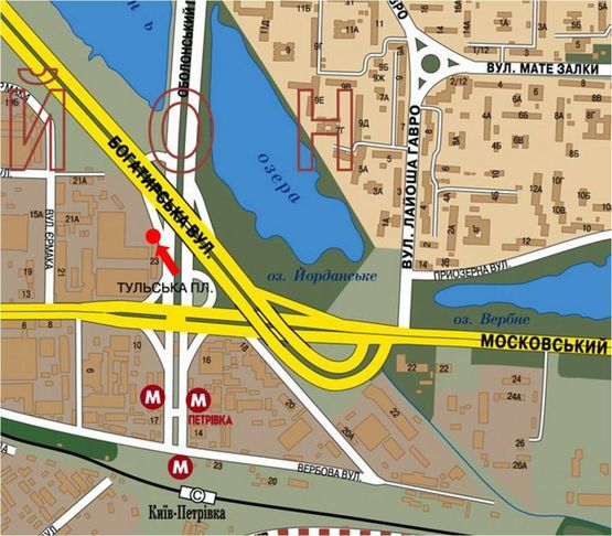 Схема рекламної площини за адресою Богатырская ул., в сторону Луговая ул., супермаркет "Fozzy", возле моста