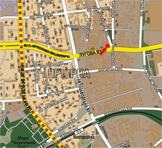 Схема рекламної площини за адресою Луговая ул. / Бережанская ул., в сторону Тимошенко ул.