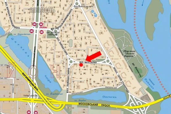 Схема рекламной плоскости по адресу Архипенка ул. (бывш. Залки ул.), 4, возле супермаркета "Сильпо", в сторону Иорданская ул. (бывш. Гавро ул.), ст. м. "Оболонь"