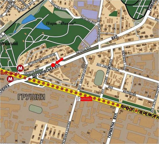 Схема рекламной плоскости по адресу Дегтяревская ул., 38, разделитель, в сторону Победы пр.