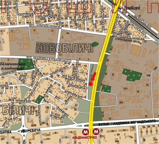 Схема рекламної площини за адресою Палладина пр., 220м от поворота на Булаховского ул., в сторону ст. м. "Академгородок", правый