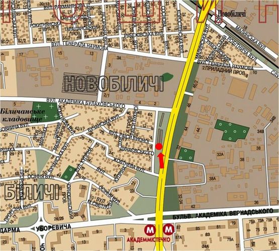 Схема рекламної площини за адресою Палладина пр., 220м до поворота на Булаховского ул., левый, в сторону Городская ул.