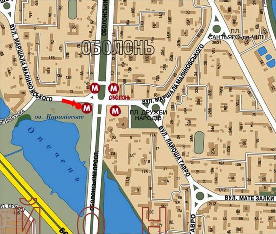 Схема рекламної площини за адресою Малиновского ул., 15, через дорогу возле ТРЦ "Метрополис", в сторону Оболонский пр.