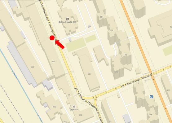 Схема рекламной плоскости по адресу Малевича ул. (бывш. Боженка ул.), 86, в сторону Тверская ул.