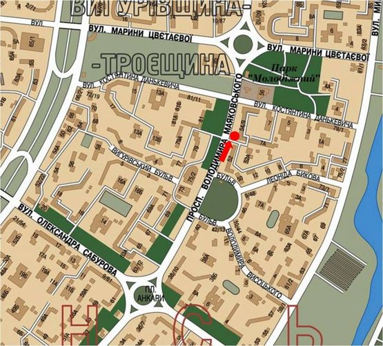 Схема рекламной плоскости по адресу Маяковского пр., 54/ 9 (зеленая зона) в сторону Цветаевой ул.