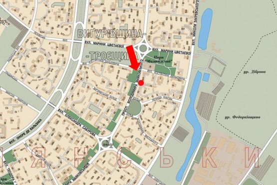 Схема рекламной плоскости по адресу Маяковского пр., 54/9 / Данькевача ул., напротив супермаркета "Billa", в сторону Сабурова ул.