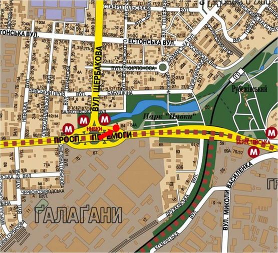 Схема рекламной плоскости по адресу Победы пр., возле боулинг клуба "Страйк", в сторону ст. м. "Берестейская"