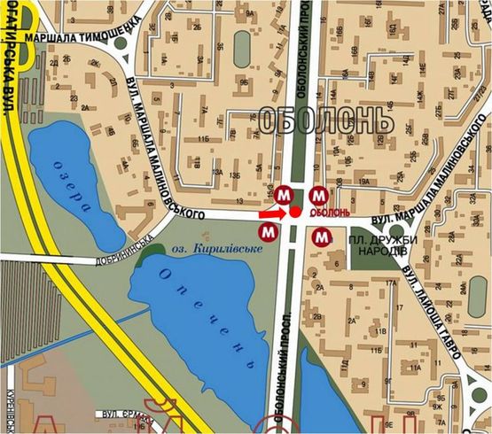 Схема рекламной плоскости по адресу Оболонский пр. / Малиновского ул., разделитель, в сторону Минская пл., левая