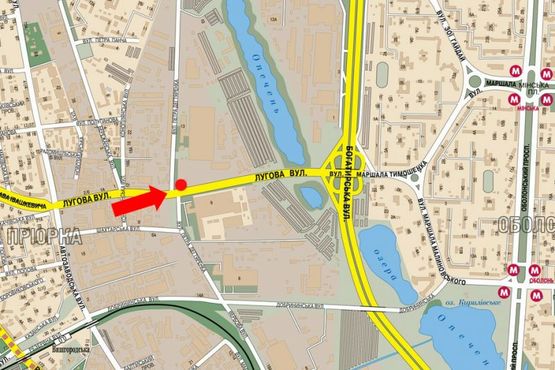 Схема рекламной плоскости по адресу Луговая ул., 9 / Семьи Кульженков ул. (бывш. Дегтяренка ул.), напротив ТРЦ "Караван", в сторону Богатырской ул.