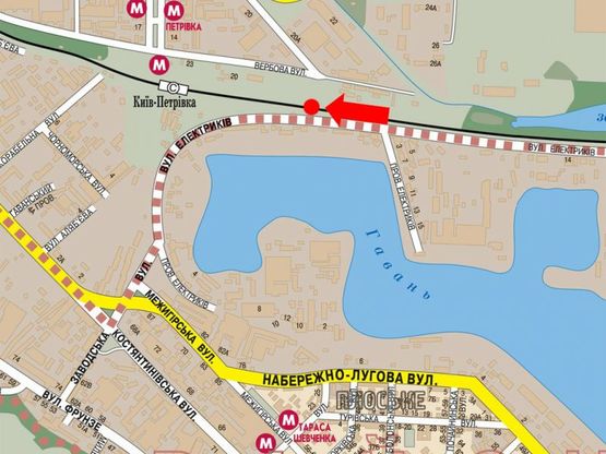 Схема рекламної площини за адресою Электриков ул., остановка "Северный ковш", в сторону Межигорская ул.