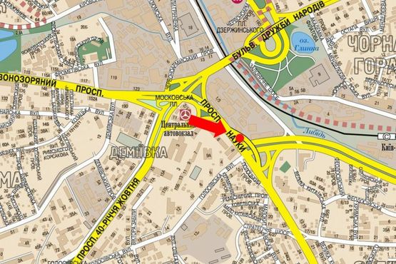 Схема рекламної площини за адресою Науки пр., 6, напротив, в сторону Саперно-Слободская ул.