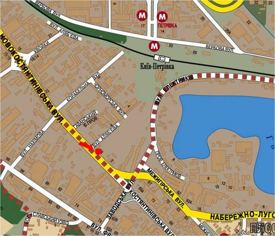 Схема рекламной плоскости по адресу Новоконстантиновская ул., 2-А, в сторону Межигорская ул.