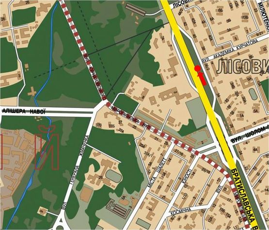 Схема рекламної площини за адресою Братиславская ул., 36-2, в сторону Лесной пр.