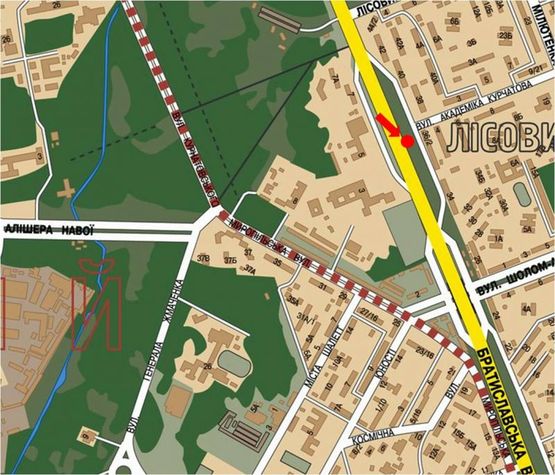 Схема рекламной плоскости по адресу Братиславская ул., 36-2, в сторону Броварской пр.