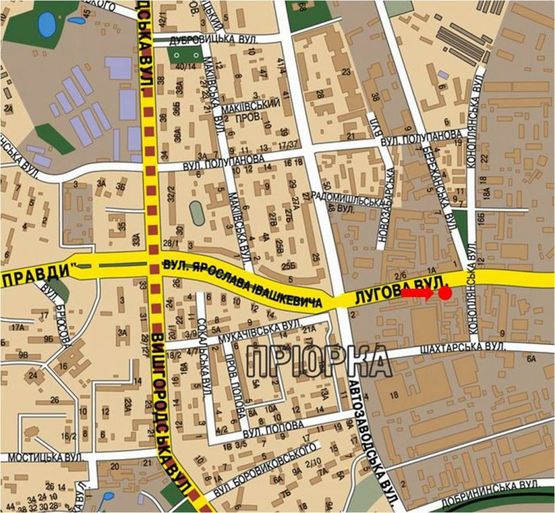 Схема рекламной плоскости по адресу Луговая ул., 15м от остановки "Бережанская", в сторонуБережанская ул.