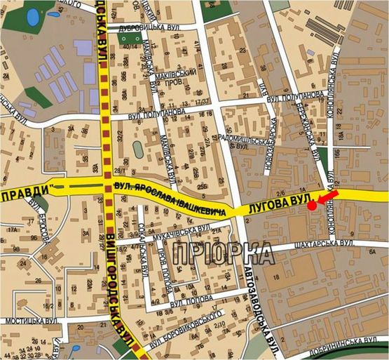 Схема рекламной плоскости по адресу Луговая ул., 15м от остановки "Бережанская", в сторону Автозаводская ул.