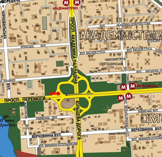 Схема рекламной плоскости по адресу Победы пр., 123 / Палладина пр., в центр