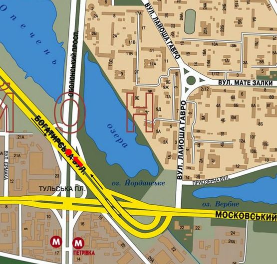 Схема рекламної площини за адресою Оболонский пр. / Богатырская ул., между мостовыми эстакадами, в сторону Луговая ул.