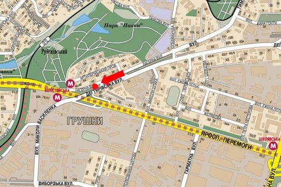 Схема рекламной плоскости по адресу Дегтяревская ул., 42, разделитель, в сторону Победы пр.