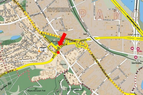 Схема рекламной плоскости по адресу Телиги ул. / Кирилловская ул. (бывш. Фрунзе ул.), на мосту, в сторону ст. м. "Шулявская"