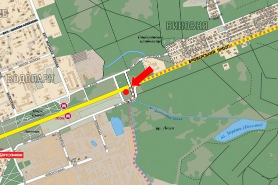 Схема рекламной плоскости по адресу Броварской пр., в сторону ст. м. Лесная, в сторону Киева, слева