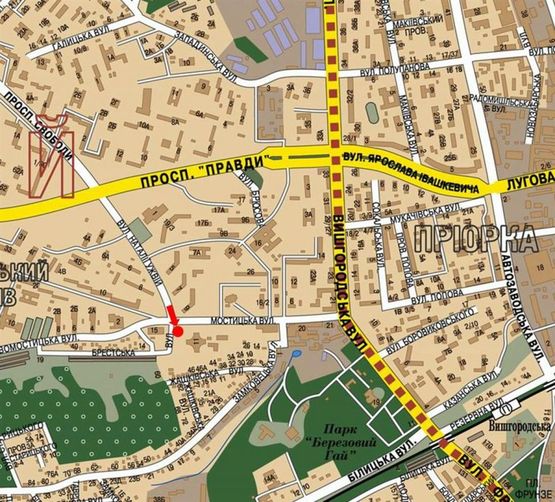 Схема рекламной плоскости по адресу Мостицкая ул., 11, правый, Роддом №2, в сторону Вышгородская ул.