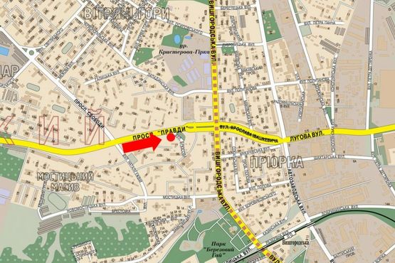 Схема рекламной плоскости по адресу Правды пр., 6, разделитель, в сторону Вышгородская ул.