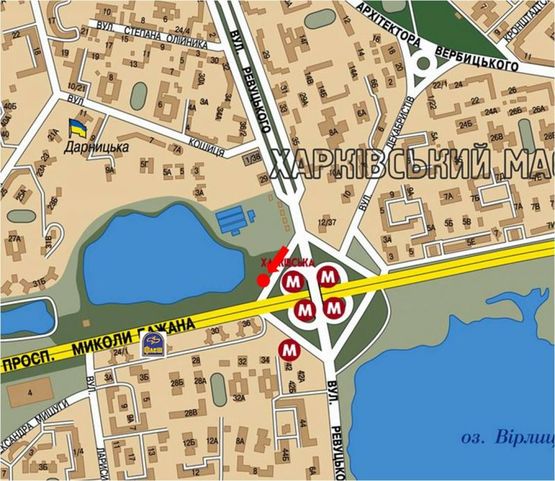 Схема рекламной плоскости по адресу Ревуцкого ул., съезд на Бажана пр., в сторону мост Южный