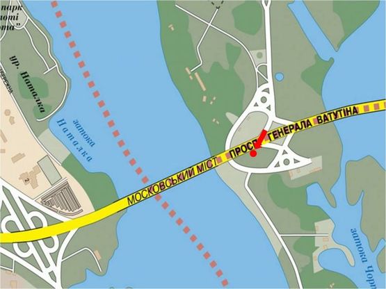 Схема рекламної площини за адресою Ватутина пр., 130м до остановки "парк Дружбы Народов", в сторону р-н Петровка