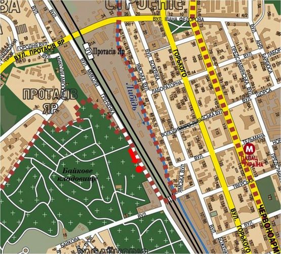 Схема рекламної площини за адресою Гринченко ул., в сторону Байковая ул.