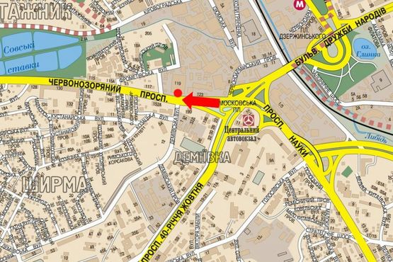 Схема рекламной плоскости по адресу Лобановского пр. (бывш. Краснозвездный пр.), 119 / Демеевская ул., в сторону Севастопольская пл.