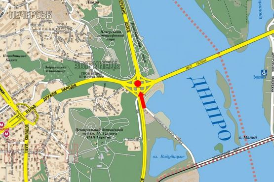 Схема рекламной плоскости по адресу Набережное шоссе, развязка на мосту Патона, в сторону моста метро, Почтовая пл.