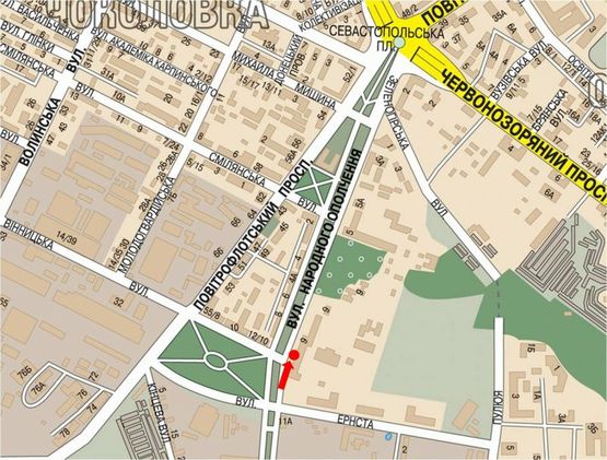 Схема рекламної площини за адресою Народного Ополчения ул., 9А, в сторону Севастопольска пл.