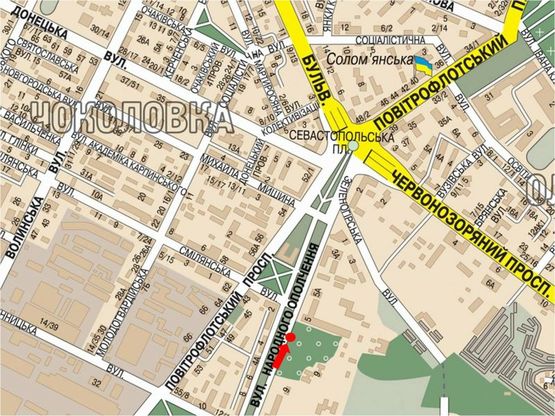 Схема рекламной плоскости по адресу Народного Ополчения ул., 2, в сторону Севастопольска пл.