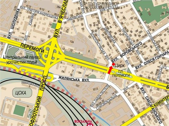 Схема рекламной плоскости по адресу Дмитриевская ул., 1, в сторону Бульварно-Кудрявская ул. (бывш. Воровского ул.)