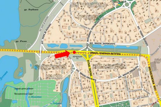 Схема рекламной плоскости по адресу Ватутина пр. / Перова бул., разделитель, в сторону Троещины, левая