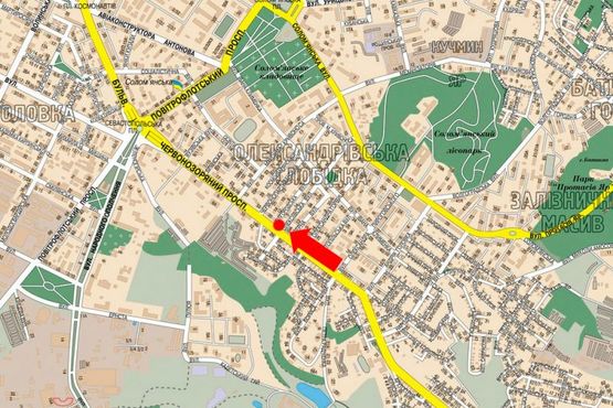 Схема рекламної площини за адресою Лобановского пр. (бывш. Краснозвездный пр.) / Алексеевская ул., в сторону Севастопольская пл.