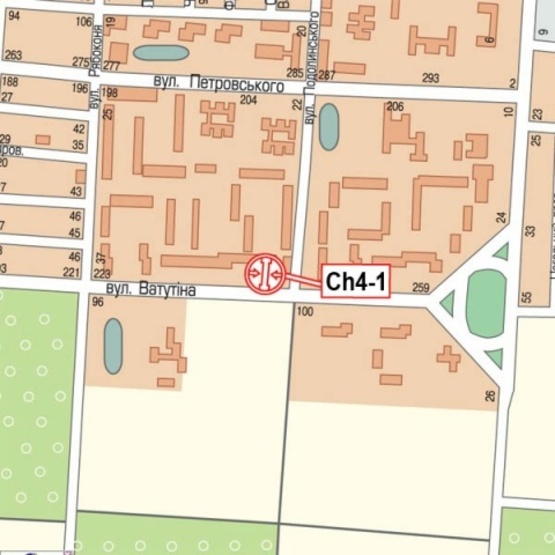 Схема рекламной плоскости по адресу Сагайдачного Гетьмана ул. (Ватутина ул), 168 (продуктовые магазины, АЗС "УркНафта", СШ №13), в направл. ул. Пацаева