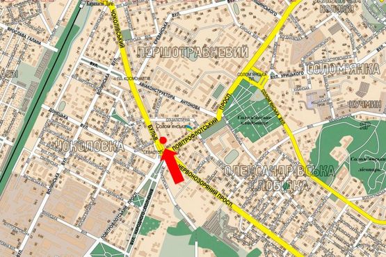 Схема рекламной плоскости по адресу Чоколовский бул. / Севастопольская пл., супермаркет "Сильпо", в сторону Гетьмана ул.