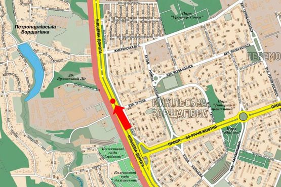 Схема рекламной плоскости по адресу Кольцевая дорога, разделитель, напротив супермаркетов "Ашан", "Эльдорадо", в сторону Победы пр., правая
