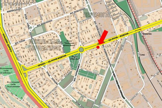 Схема рекламной плоскости по адресу Курбаса пр. / Королева ул., возле рынка "Колибрис", в сторону Кольцевая дорога