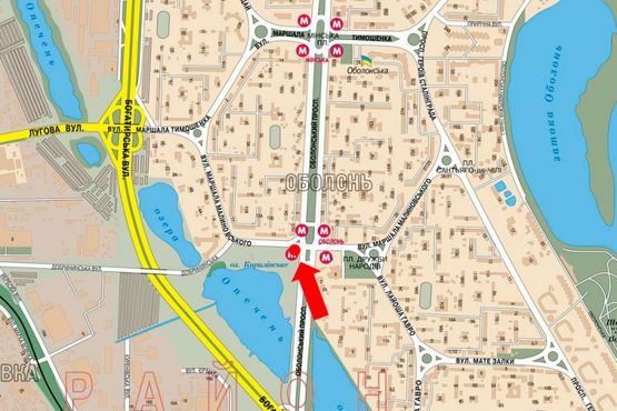 Схема рекламной плоскости по адресу Оболонский пр., ст. м. "Оболонь", разделитель, в сторону ст. м. "Минская", на светофоре