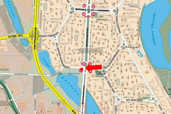 Схема рекламної площини за адресою Оболонский пр., ст. м. "Оболонь", разделитель, в сторону ТЦ "Патерсон", Малиновского ул., на светофоре