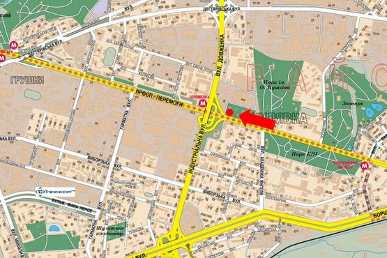 Схема рекламной плоскости по адресу Победы пр., ст. м. "Шулявская", из центра